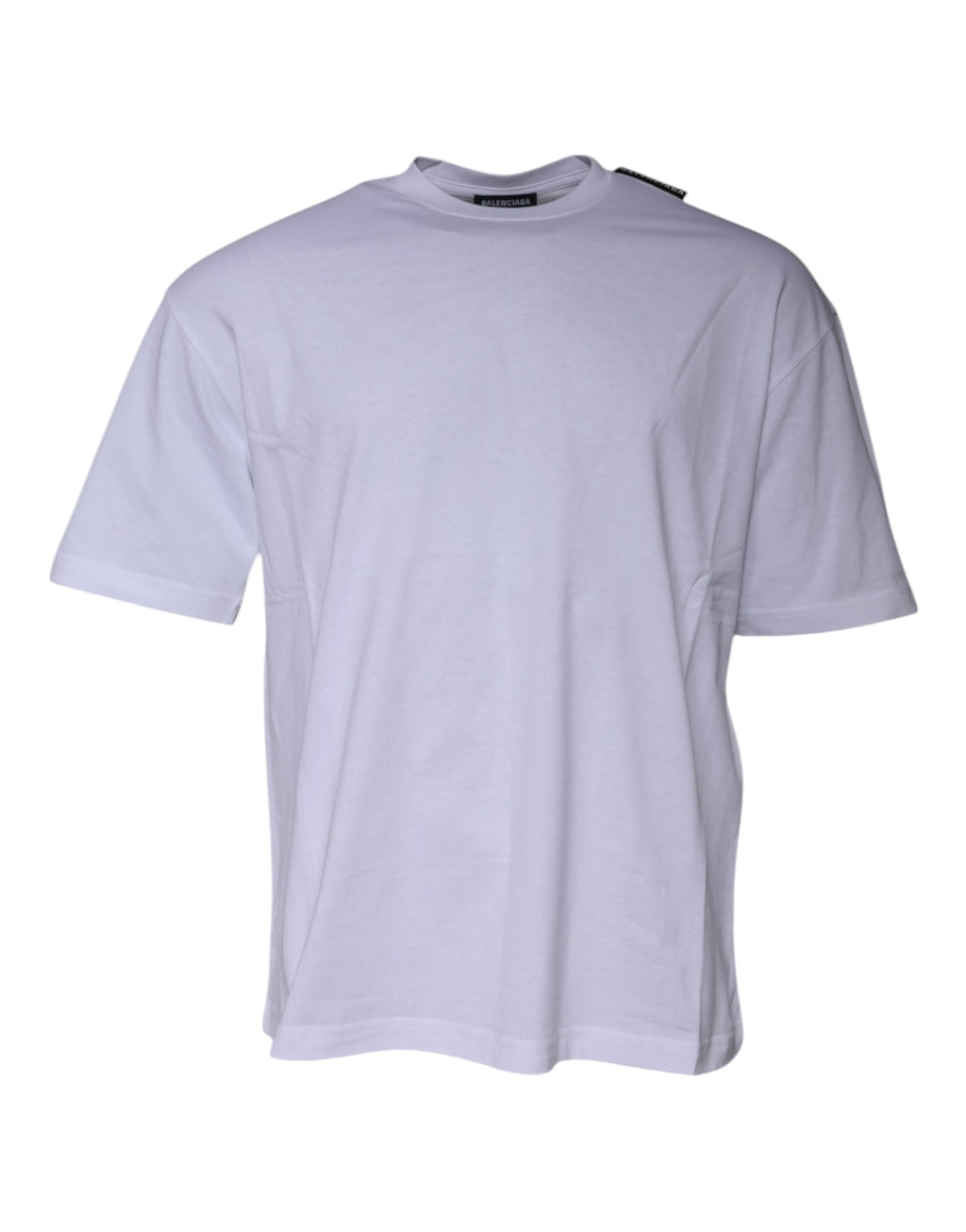 T-shirt blanc Balenciaga en jersey de coton avec logo, col ras du cou et manches courtes, vue de face.