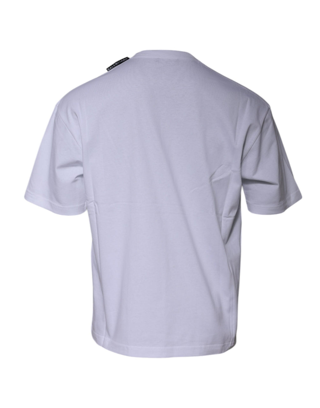 T-shirt blanc Balenciaga en jersey de coton avec logo, col rond et manches courtes, vue de face.