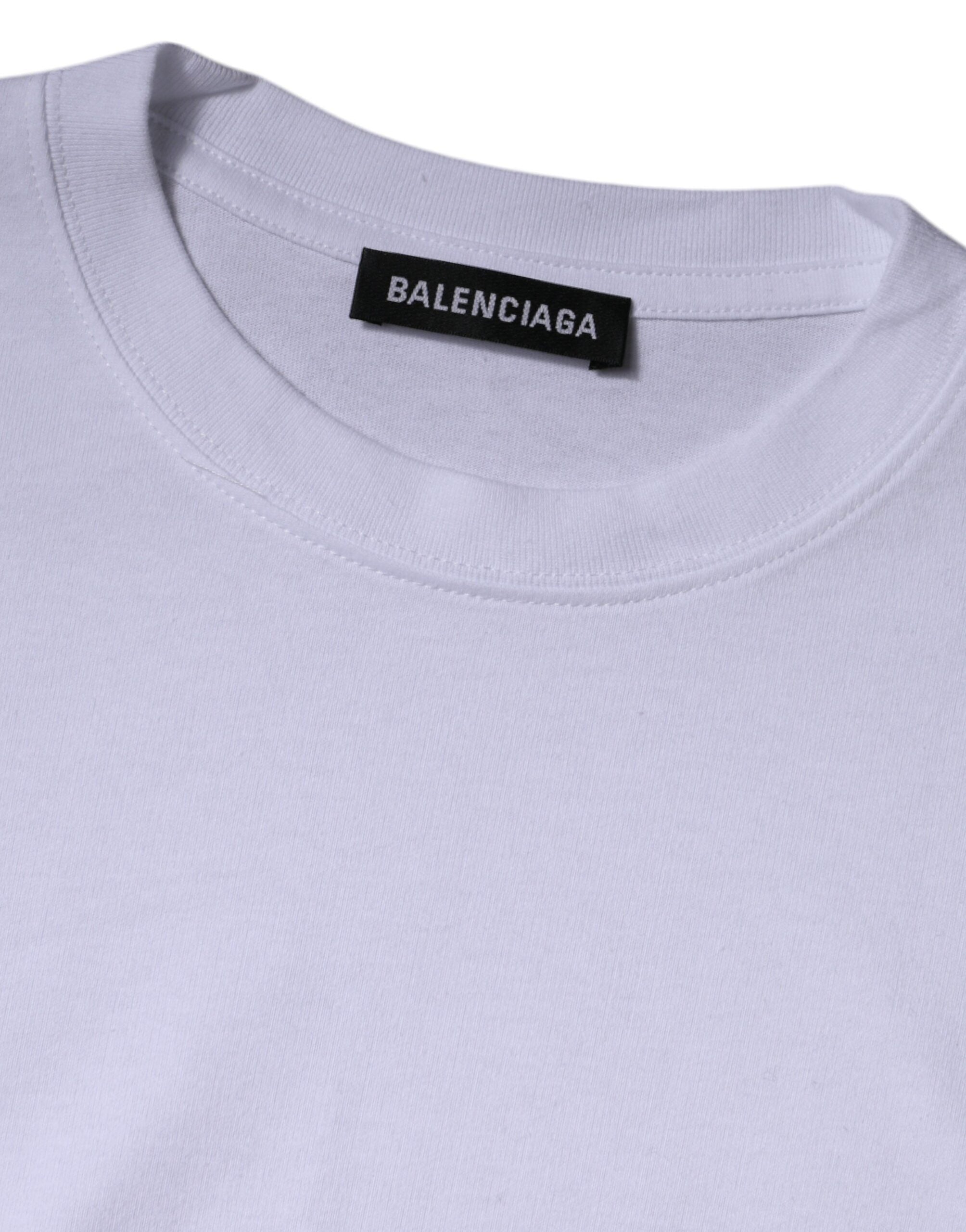 T-shirt blanc Balenciaga en jersey de coton avec logo, col ras du cou et manches courtes, mode élégante et décontractée.