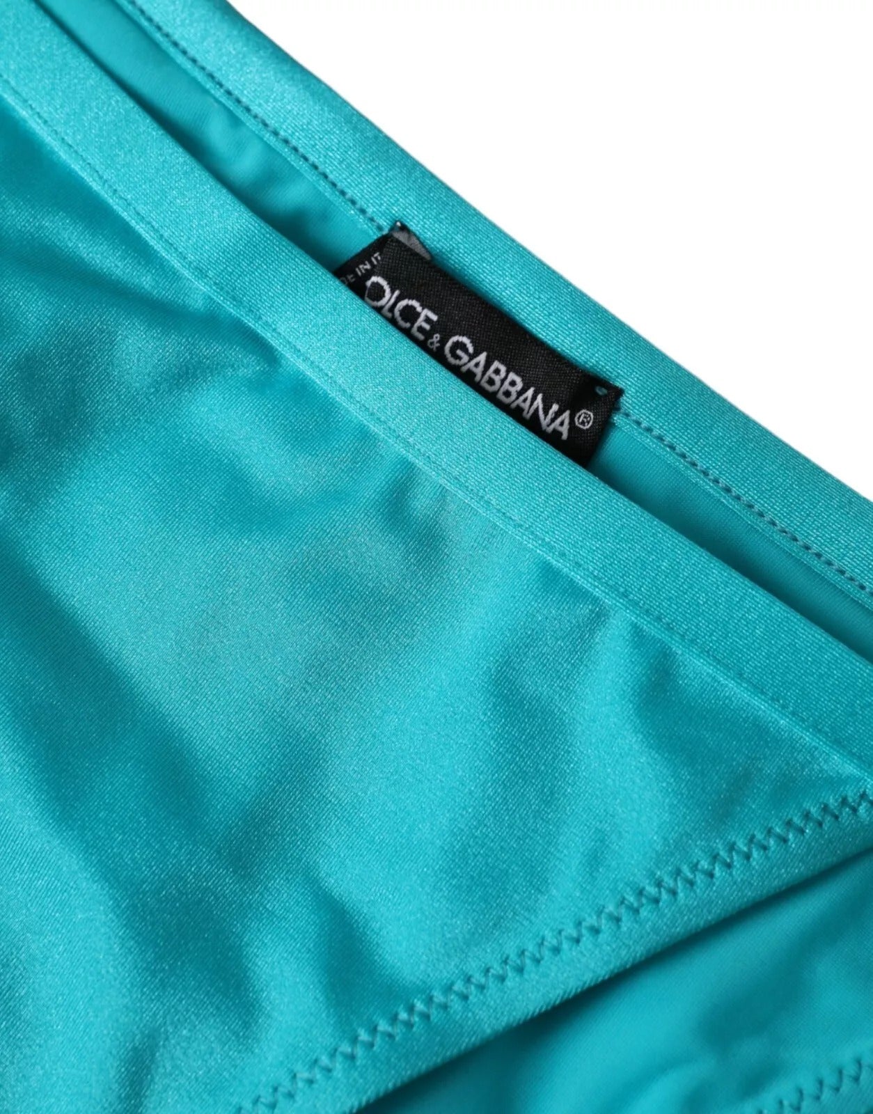 Bas de maillot de bain en nylon bleu et vert Dolce & Gabbana, maillot de bain de plage élégant pour femme.