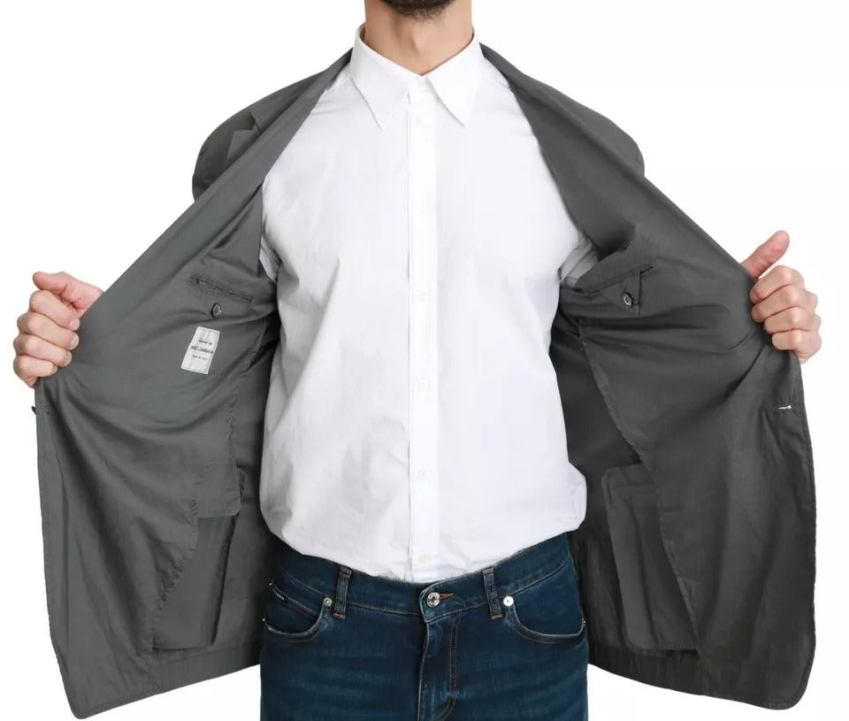 Veste de costume grise Dolce & Gabbana en coton à un bouton, style formel et ajusté, vue de face sur fond blanc.