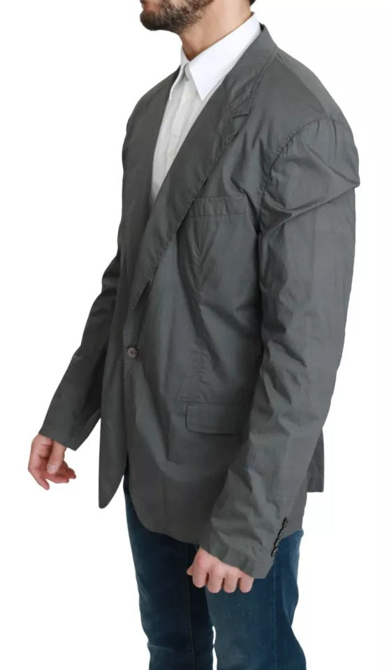 Veste formelle grise en coton Dolce & Gabbana à boutonnière simple, élégante et ajustée pour homme.