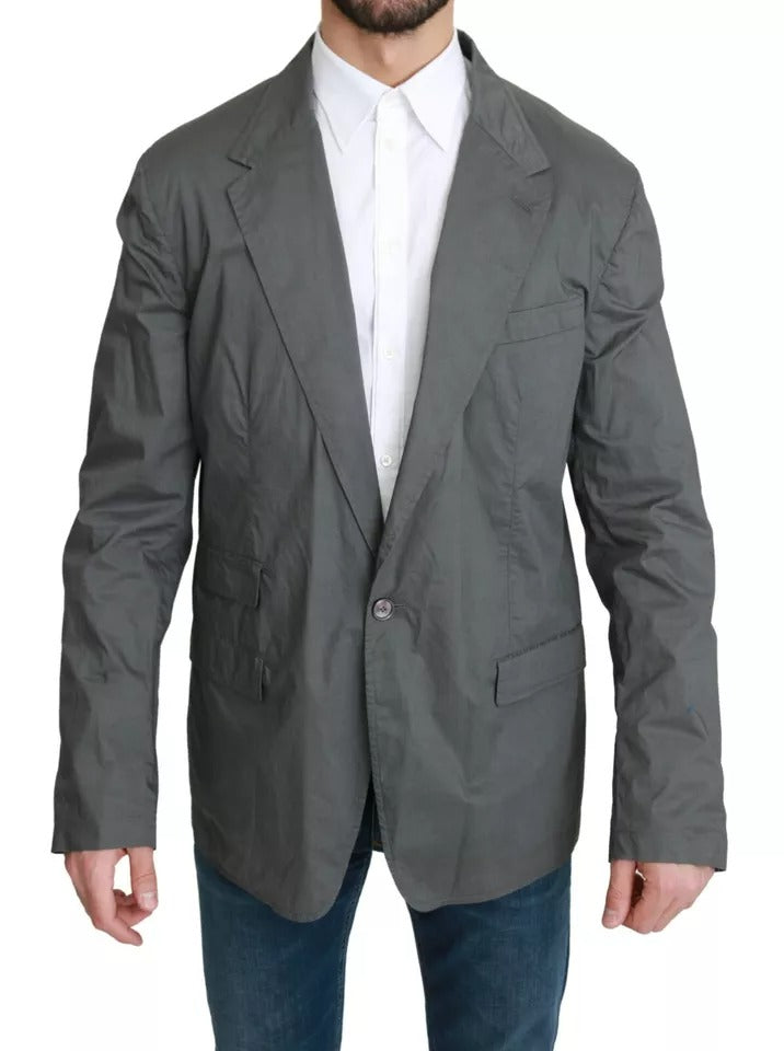Veste formelle en coton gris de Dolce & Gabbana, blazer à un bouton avec col classique et coupe ajustée.