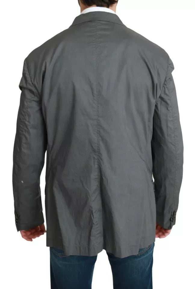 Veste formelle en coton gris de Dolce & Gabbana, blazer à un bouton, coupe classique, détails élégants et finition soignée.