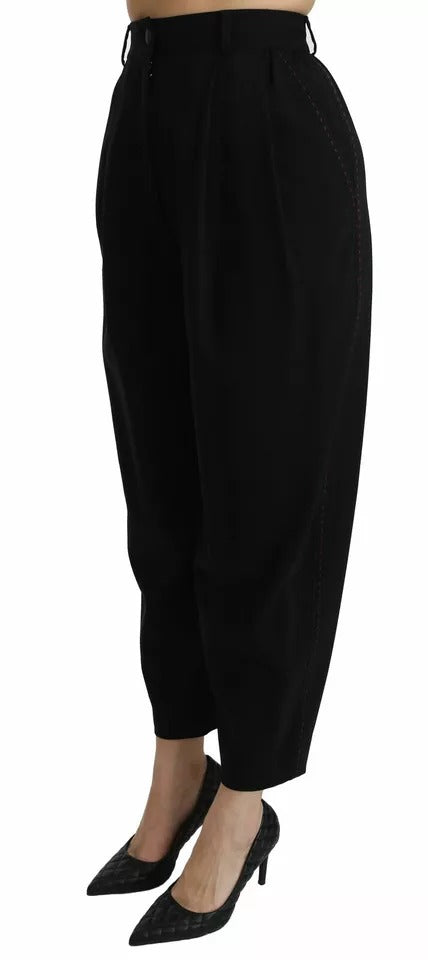 Pantalons cropped noir en laine à taille haute avec plis avant, signés Dolce & Gabbana.