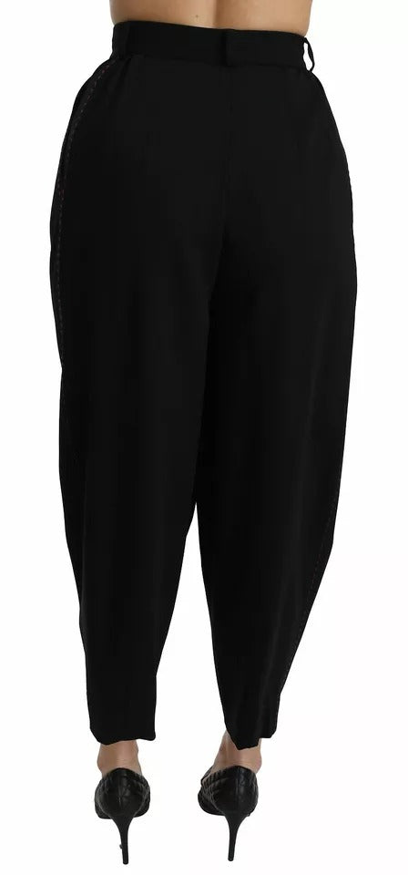Pantalons cropped en laine noire Dolce & Gabbana à taille haute et plis frontaux, élégants et tendance.