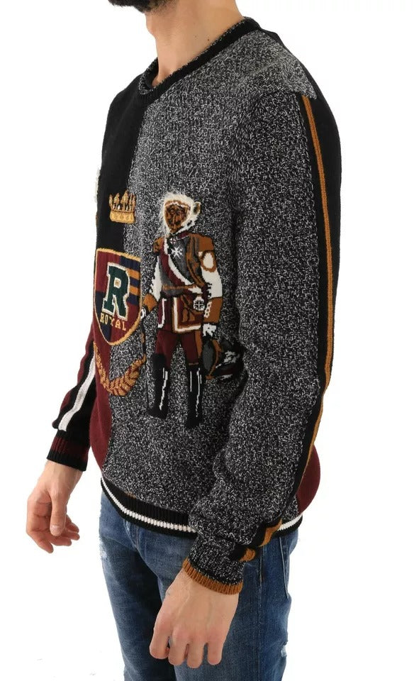 Pull en cachemire et laine Dolce & Gabbana King Knight Monkey multicolore, motif original et confortable.