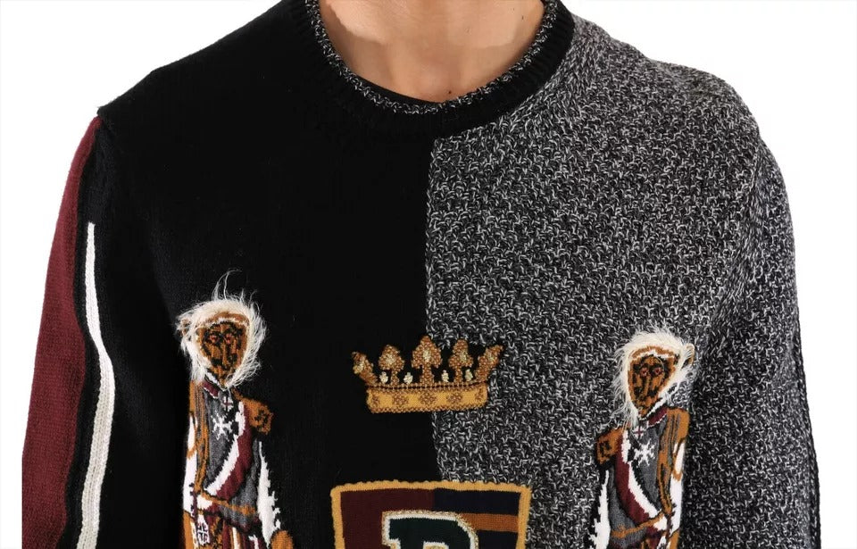 Pull en cachemire et laine Dolce & Gabbana KING Knight Monkey multicolore, pull à motif coloré et confortable.