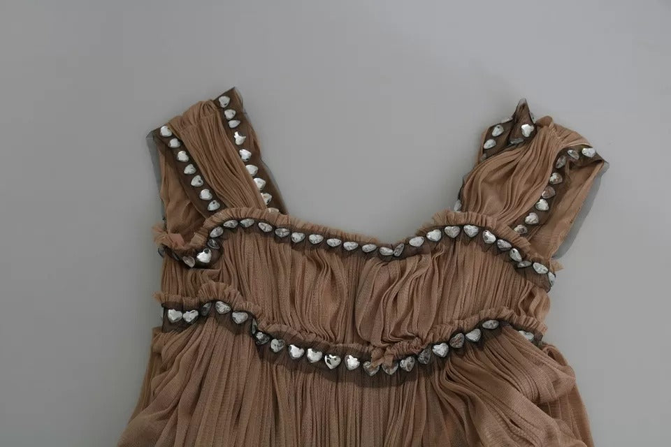 Robe longue sans manches en soie marron de Dolce & Gabbana, style shift maxi avec coupe élégante et tissu fluide.