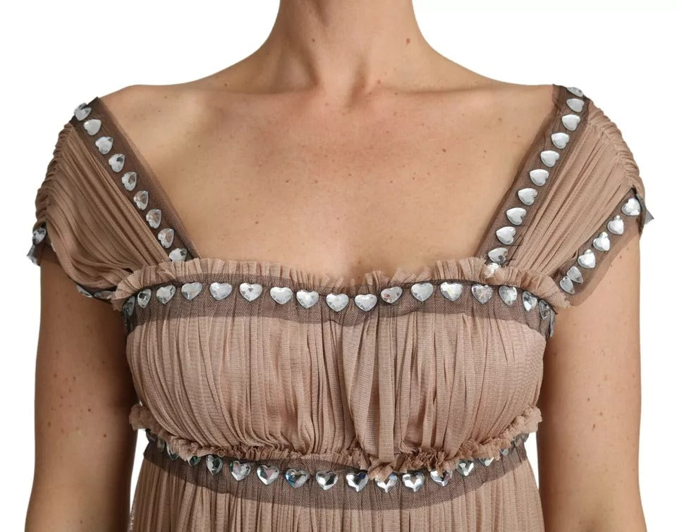 Robe maxi sans manches en soie marron de Dolce & Gabbana, robe de shift élégante et fluide, vue de face.