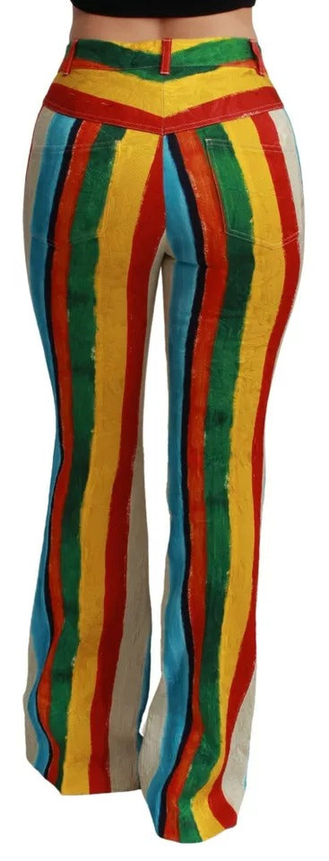 Pantalon Dolce & Gabbana Riga Pittorica à pattes d'éléphant multicolores avec motif artistique.