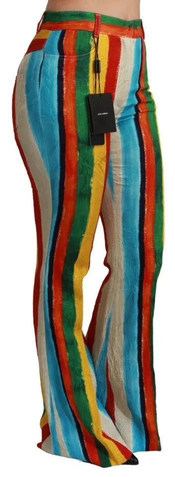 Pantalon évasé multicolore Dolce & Gabbana Riga Pittorica, style flared avec motifs colorés et détails élégants.