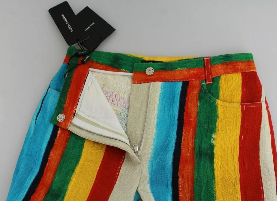 Pantalons évasés multicolores Dolce & Gabbana Riga Pittorica avec motif fléché et détails vibrants, vue de face.