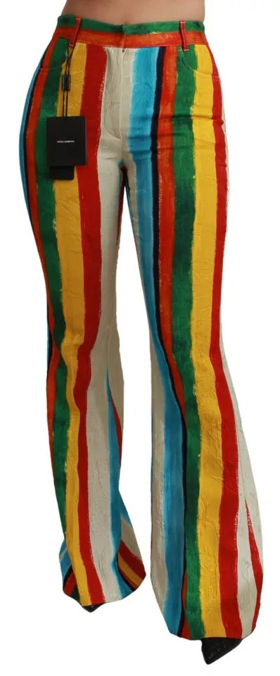 Pantalon évasé multicolore Dolce & Gabbana Riga Pittorica avec motif florale et détails colorés.