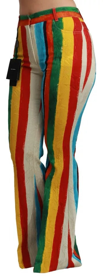 Pantalon évasé multicolore Dolce & Gabbana Riga Pittorica, motif artistique, coupe fluide, vue de face.