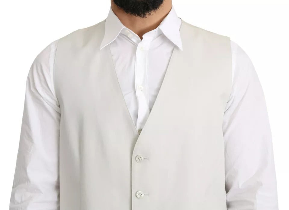 Gilet formel en coton et soie blanc avec détails off-white de Dolce & Gabbana, élégant et sophistiqué.