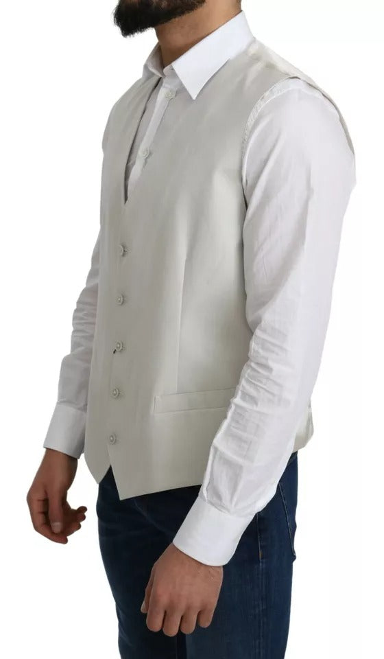 Veste formelle en coton et soie blanche Dolce & Gabbana, veste élégante avec détails sophistiqués.