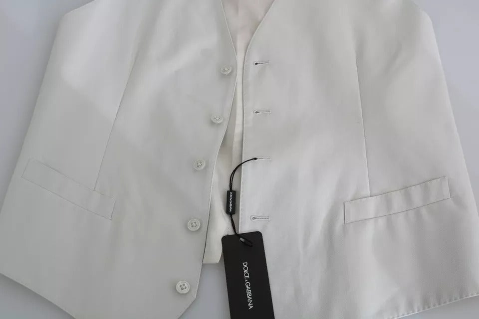Gilet formel en coton et soie blanc cassé de Dolce & Gabbana, veste élégante avec détails sophistiqués.