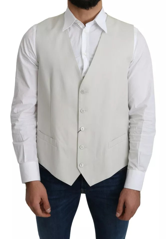 Gilet formel en coton et soie blanc cassé de Dolce & Gabbana, veste élégante avec détails sophistiqués, vue de face.