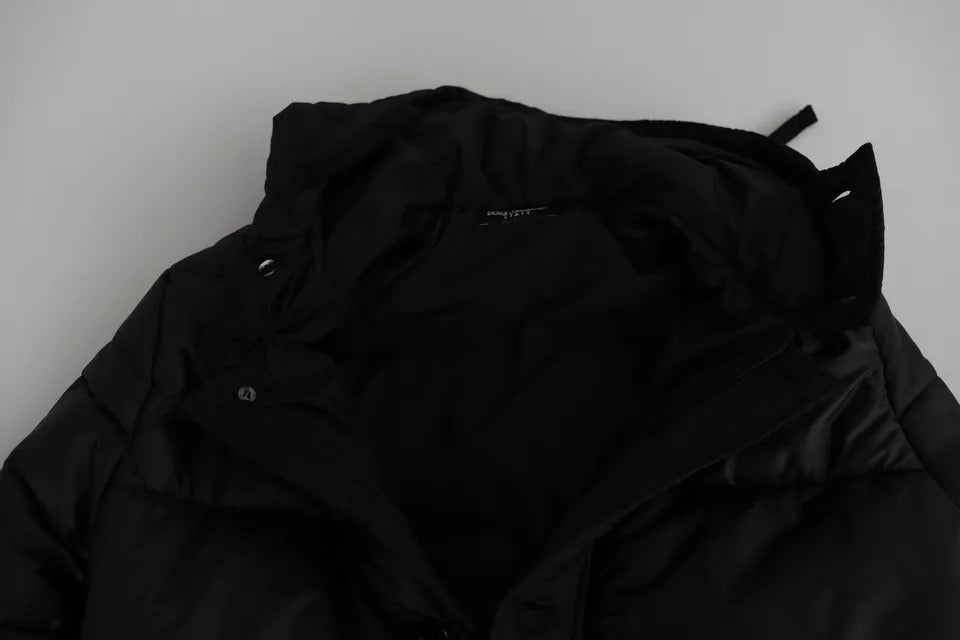 Veste homme Dolce & Gabbana en polyester noir avec capuche, style puffer, pour un look chaud et tendance.