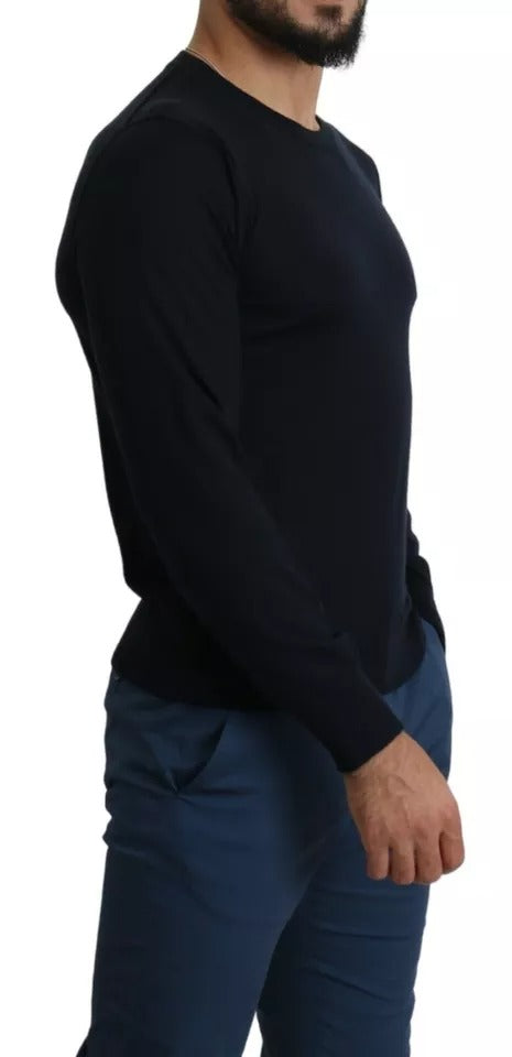 Sweatshirt Dolce & Gabbana en cachemire noir avec col ras du cou, style décontracté et élégant, vue de face.