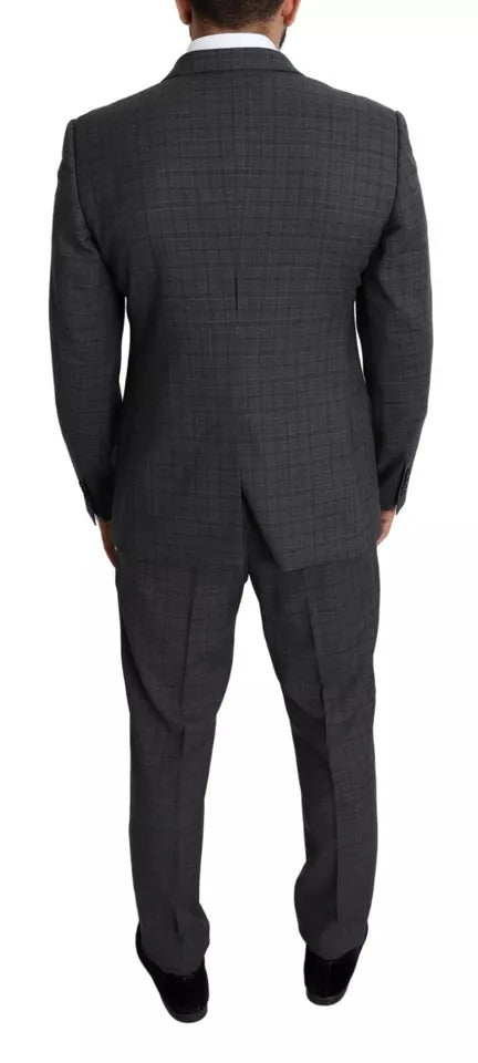Costume homme en laine grise Dolce & Gabbana, costume formel 2 pièces Martini, détail du tissu et de la coupe élégante.