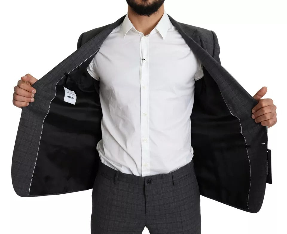 Costume homme deux pièces en laine grise Dolce & Gabbana Martini, style formel élégant avec veste et pantalon assortis.
