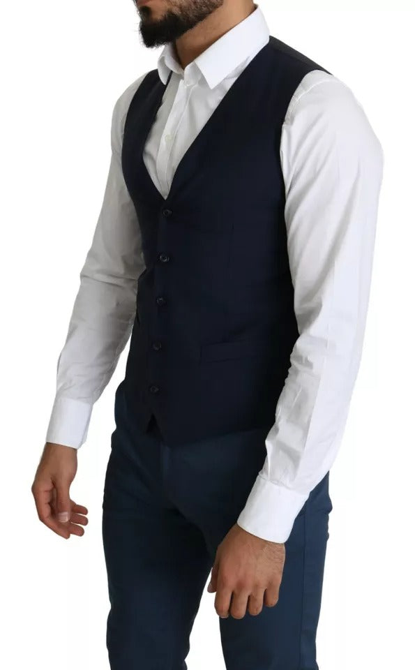 Gilet de costume homme bleu marine Dolce & Gabbana en tissu élégant, idéal pour une tenue formelle.