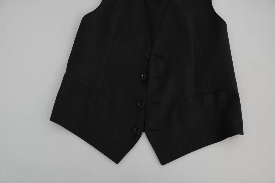 Gilet de costume noir pour homme Dolce & Gabbana, style formel avec fermeture à boutons et coupe élégante.