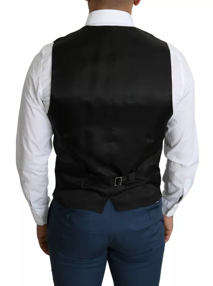 Gilet de costume noir pour homme Dolce & Gabbana, veste formelle élégante avec boutons et finition soignée.