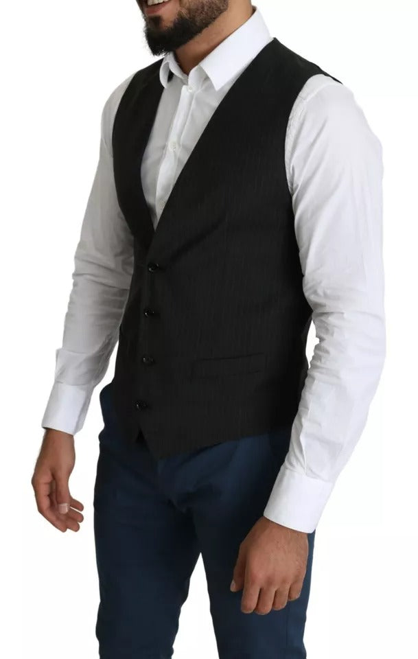 Gilet de costume noir pour homme de marque Dolce & Gabbana, veste formelle élégante avec détails sophistiqués.