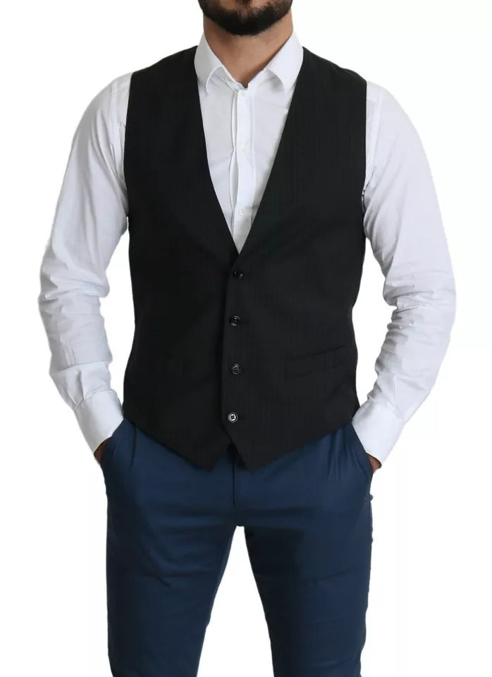 Gilet de costume noir pour homme de la marque Dolce & Gabbana, veste formelle élégante avec détails sophistiqués.
