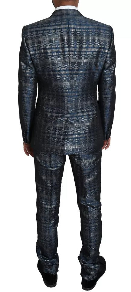 Costume slim doré Dolce & Gabbana bleu argenté brillant en deux pièces, vue de face.