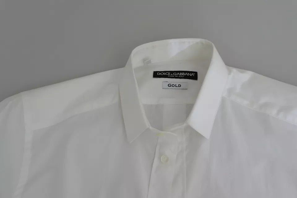 Chemise dorée en coton blanc pour femme de Dolce & Gabbana, haut formel élégant avec détails sophistiqués.