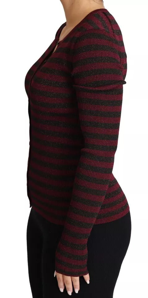 Pull pour femme Dolce & Gabbana en noir et rouge à rayures, cardigan en laine avec détails élégants.