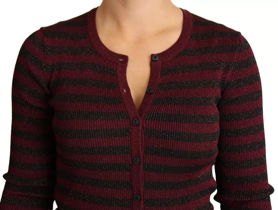 Cardigan pour femmes Dolce & Gabbana à rayures rouges et noires, pull en maille élégante et confortable.