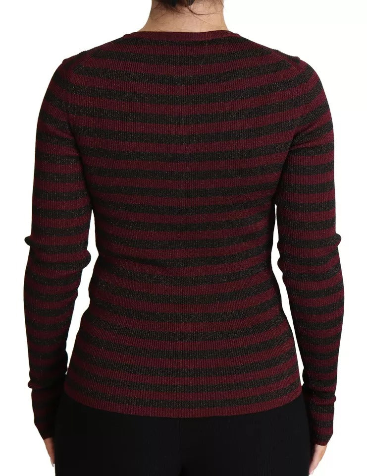Cardigan femme Dolce & Gabbana noir et rouge à rayures, pull en laine avec manches longues et col en V.