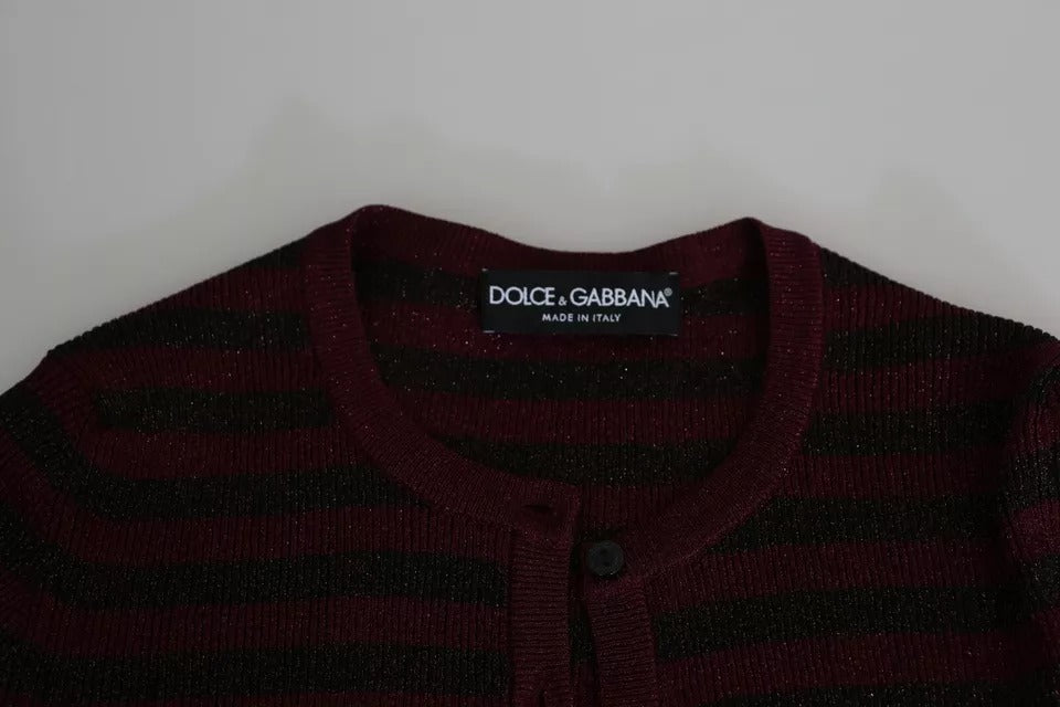 Cardigan pour femmes Dolce & Gabbana noir et rouge à rayures, pull en laine avec manches longues et col en V.