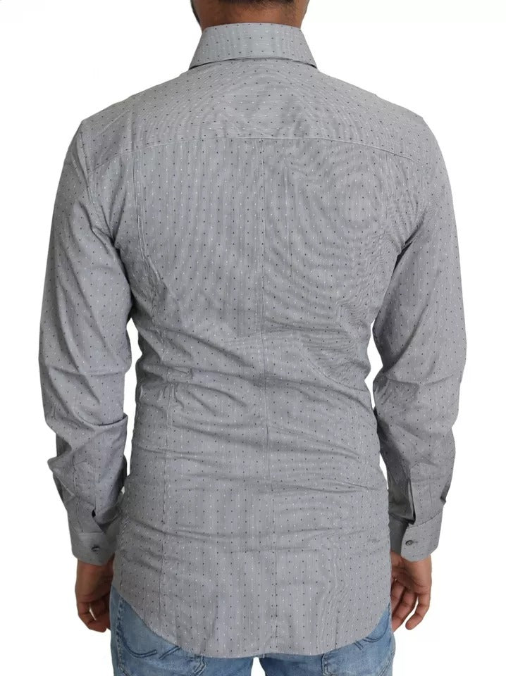 Chemise formelle gris Dolce & Gabbana Sicilia Dotted, semi-ajustée, avec motif à pois, vue de face sur fond neutre.
