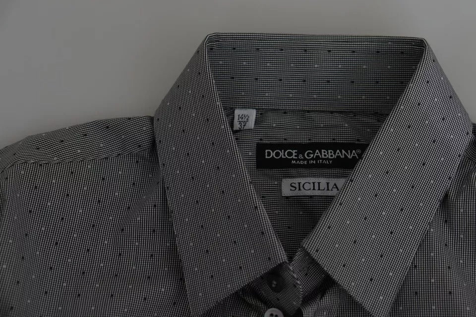 Chemise formelle gris Dolce & Gabbana Sicilia Dotted, coupe semi-ajustée, motif à pois élégants, vue de face.