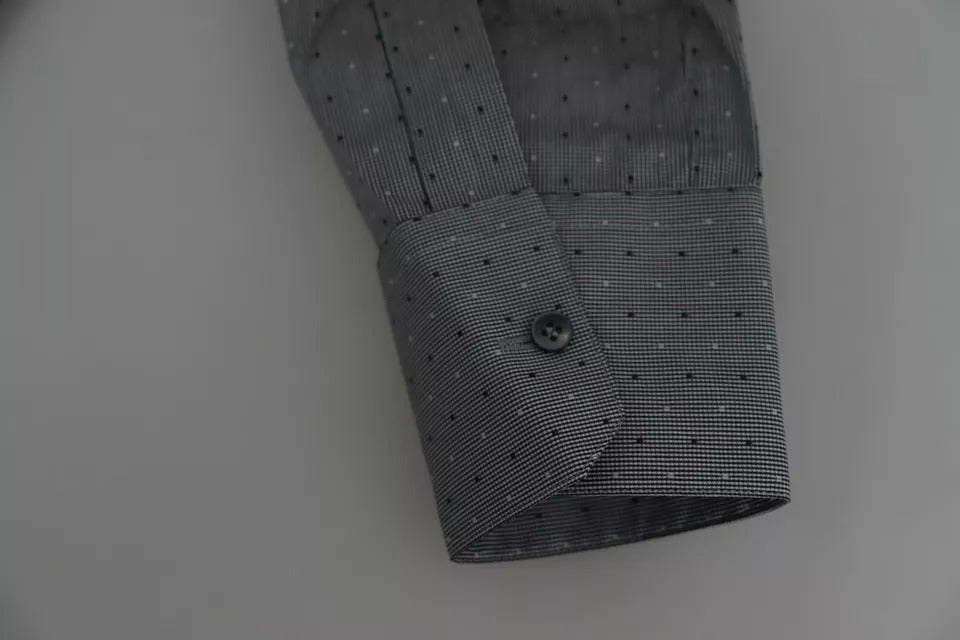 Chemise formelle Dolce & Gabbana Sicilia Dotted gris, semi-ajustée avec motifs à pois, vue de face.
