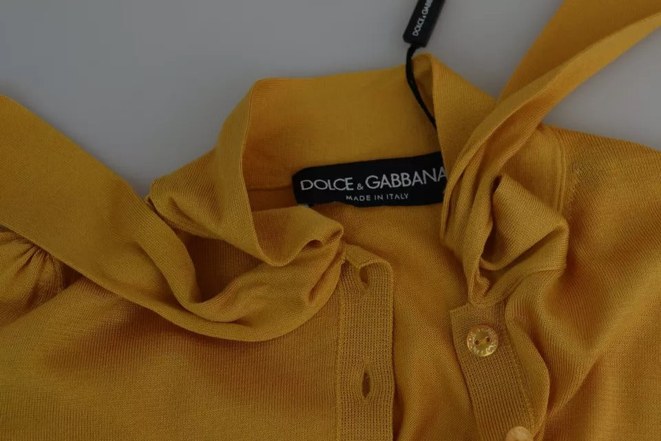Pull à col ascot en soie jaune Dolce & Gabbana, pull-over en tricot élégant avec détails raffinés.