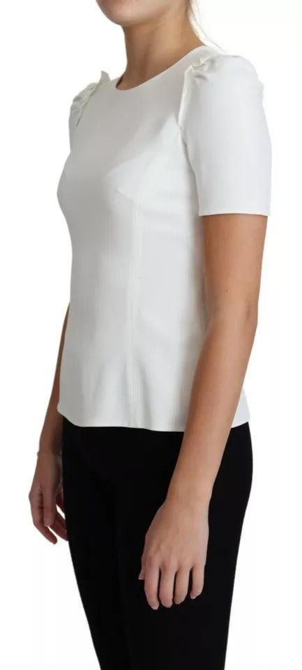 Blouse Dolce & Gabbana en viscose blanche à manches courtes, ajustée, élégante et légère, vue de face.