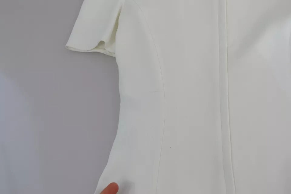 Blouse blanche Dolce & Gabbana en viscose stretch à manches courtes, élégante et ajustée, vue de face.
