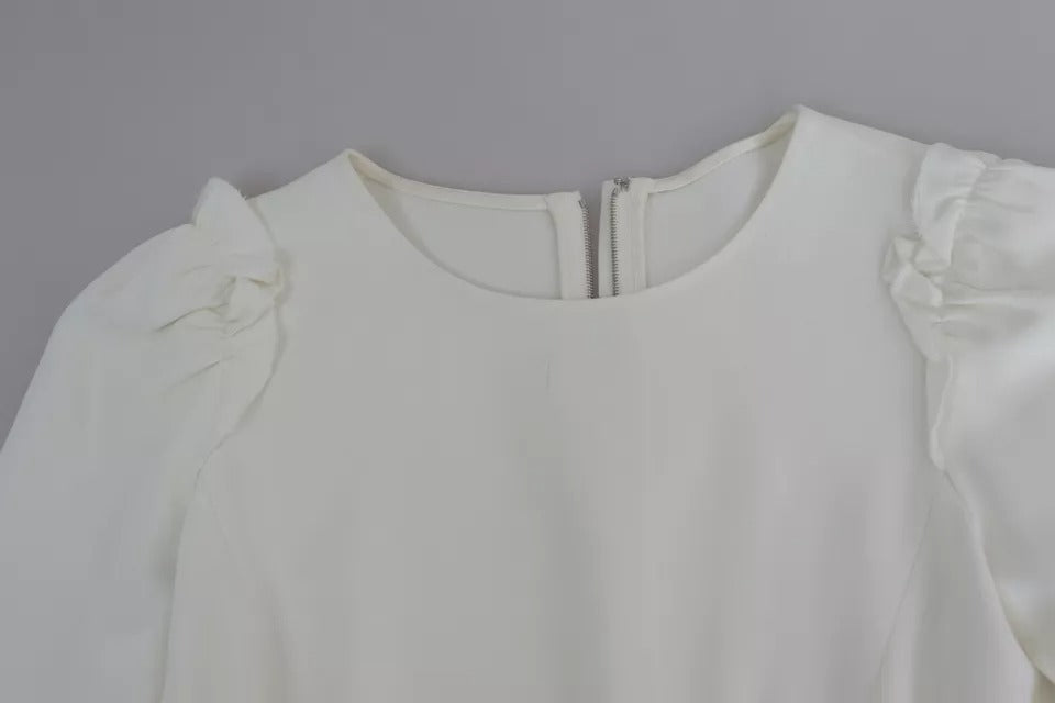 Blouse Dolce & Gabbana en viscose blanche à manches courtes, coupe ajustée, vue de face.