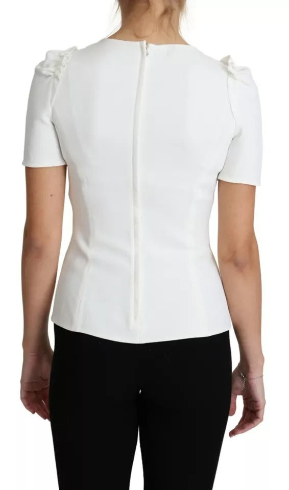 Blouse blanche en viscose extensible à manches courtes de Dolce & Gabbana, vue de face.