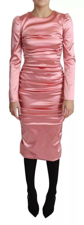 Robes midi Dolce & Gabbana en jersey rose à manches longues, silhouette ajustée et style élégante pour femme.