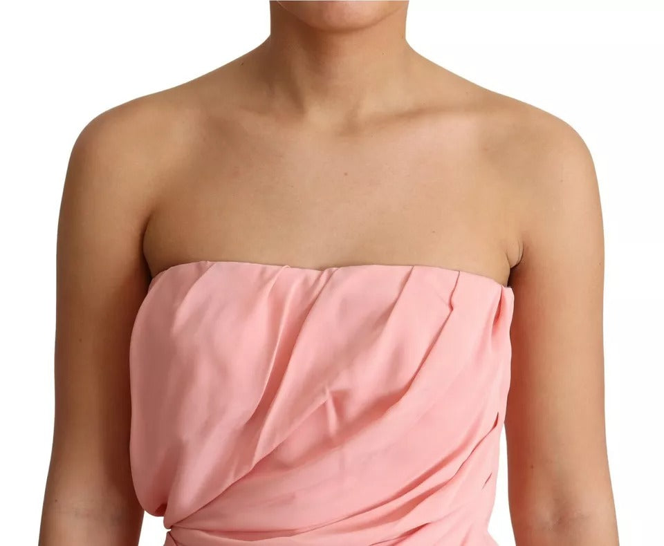 Robe midi bustier en soie rose de Dolce & Gabbana, robe droite sans bretelles, élégante et sophistiquée.
