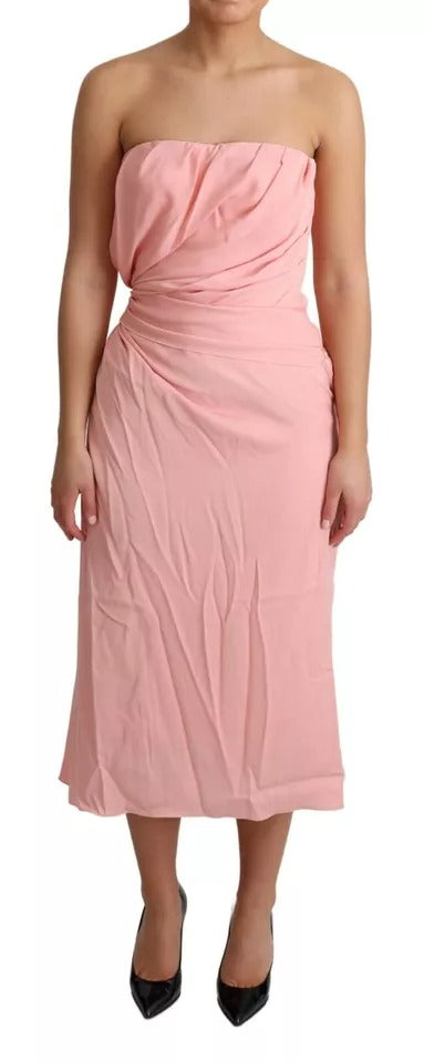 Robe midi strapless en soie rose de Dolce & Gabbana, coupe ajustée et élégante, sans bretelles et adaptée pour une occasion chic