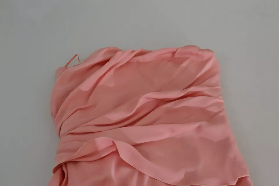 Robe midi bustier en soie rose Dolce & Gabbana, robe droite sans bretelles, élégante et ajustée, mode féminine raffinée.